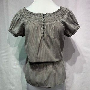 Alfani petite Smocked Shoulder Peplum stripe short sleeve blouse top 14 petite